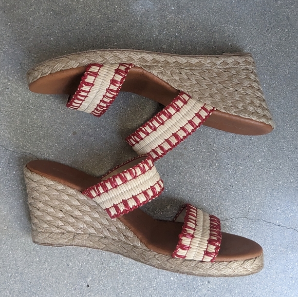 ❤️ André Assous Nolita Raffia Wedge red/neutral sandal - Picture 4 of 11